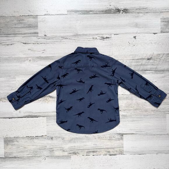 H&M Boys Corduroy Button Down Shirt 2-3Y Blue Dinosaur Print Long Sleeve Casual - Picture 5 of 7